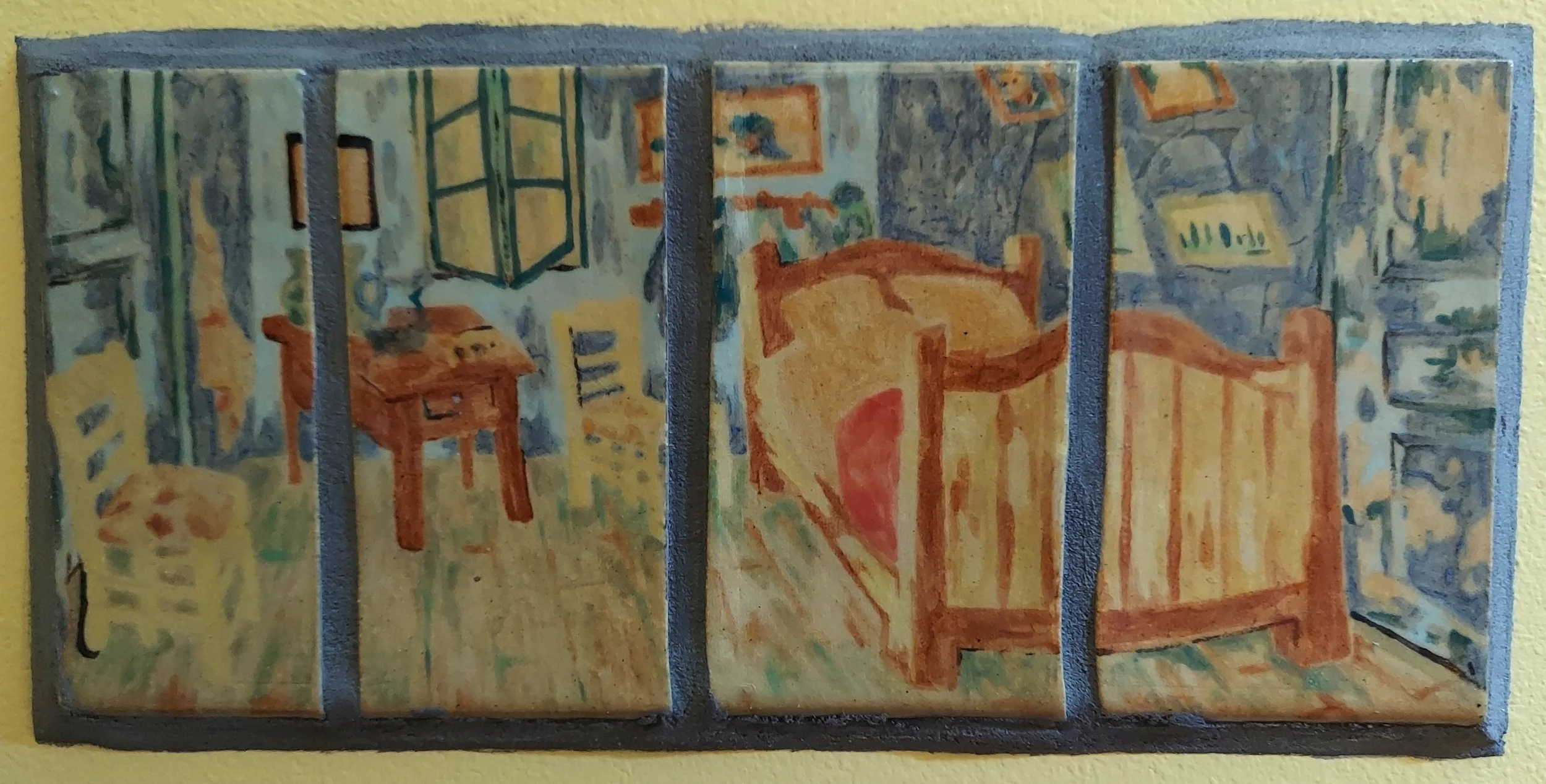 Van Gogh's Bedroom in Arles recreated across four hand-painted ceramic tiles